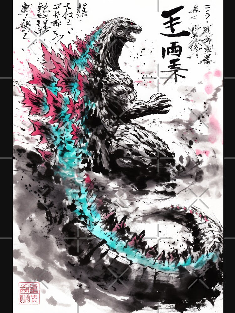 Atomic Neon Godzilla Sumi-e by AnimeArsenalPrints