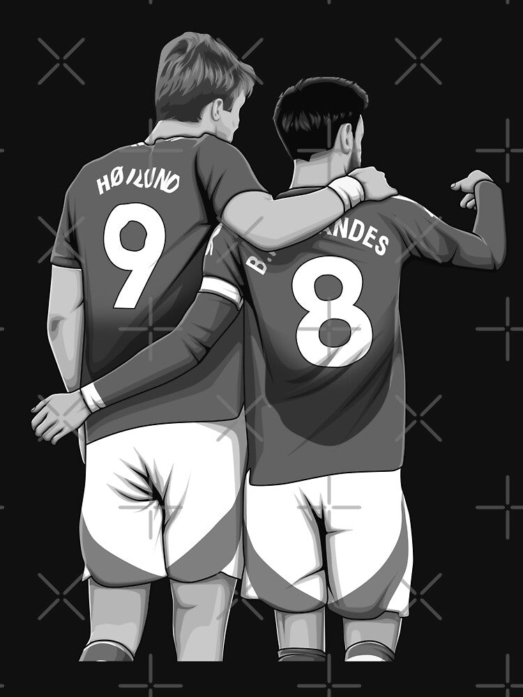 Rasmus Højlund and Bruno Fernandes Black and White Version by Aldduardo