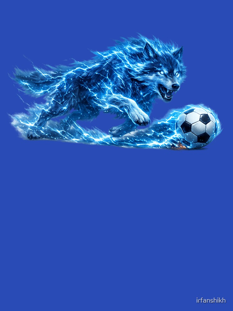 Electric Blue Lightning Wolf Soccer Ball – Fierce Fantasy Football Art | Soccer Fan Gift by irfanshikh