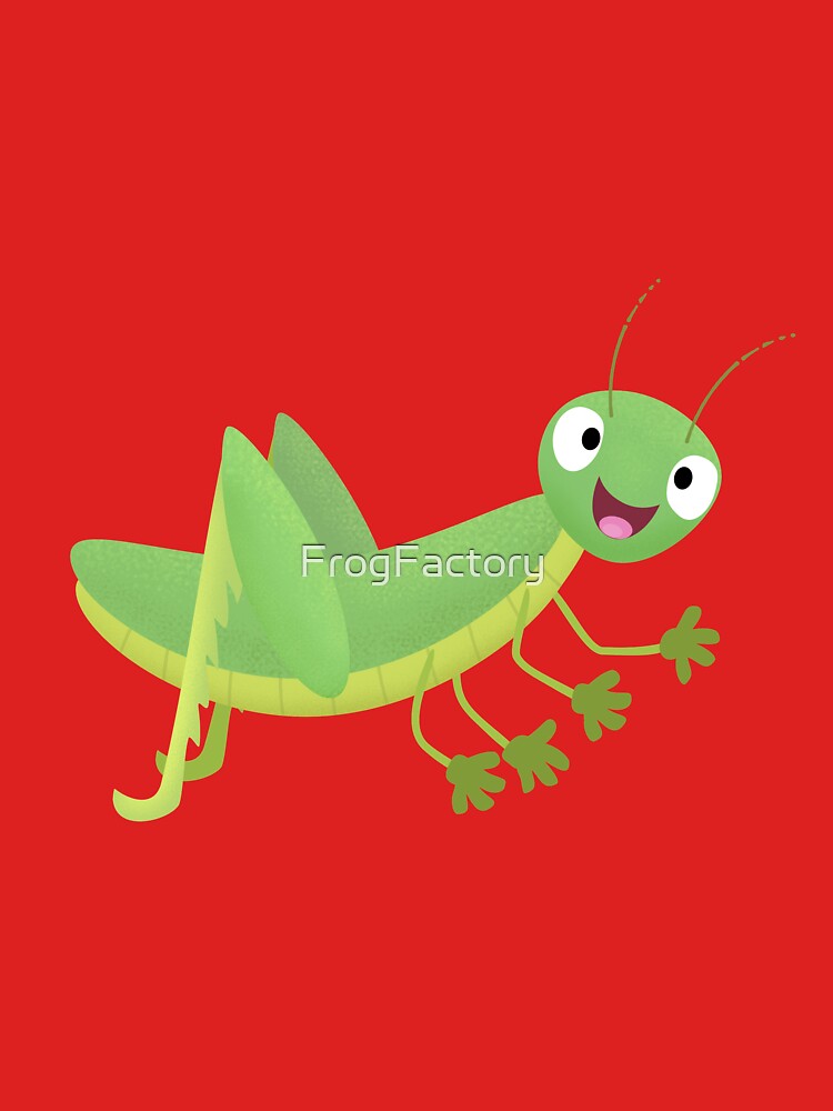 Cute green happy grasshopper cartoon by FrogFactory