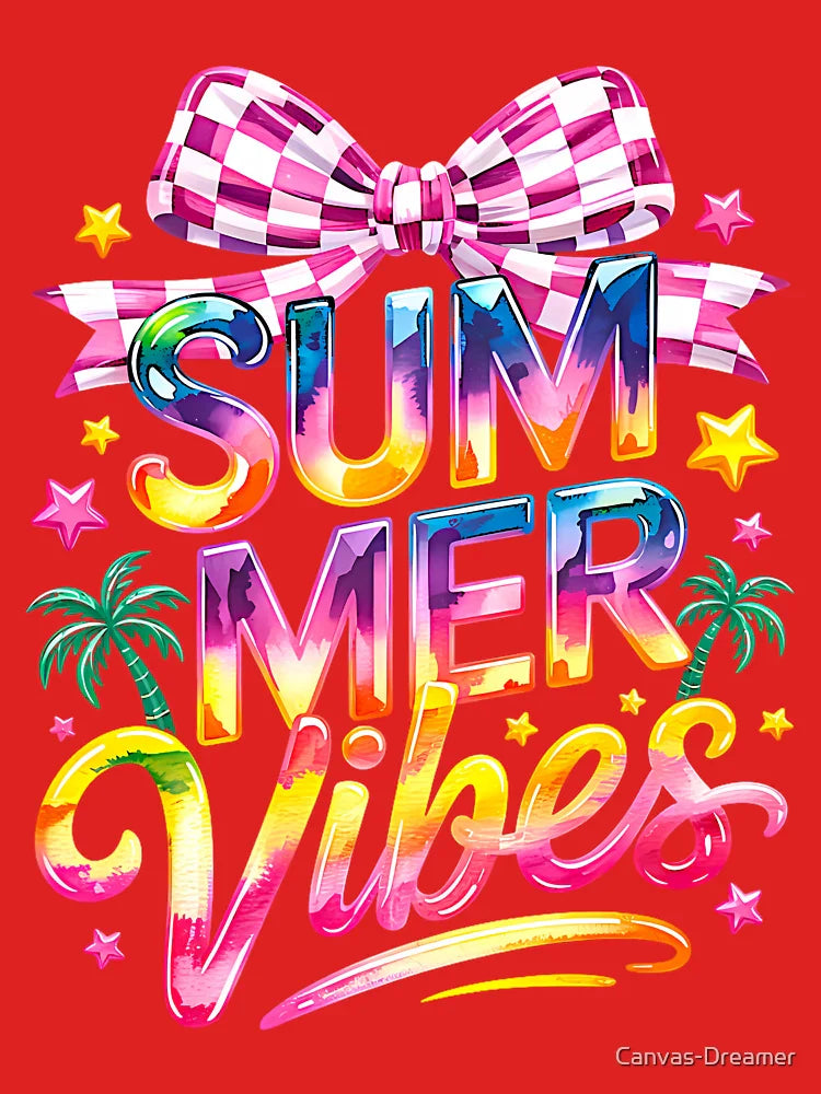 Summer Vibes â€“ Colorful Retro Y2K Bow and Palm Tree Aesthetic Design Classic T-Shirt