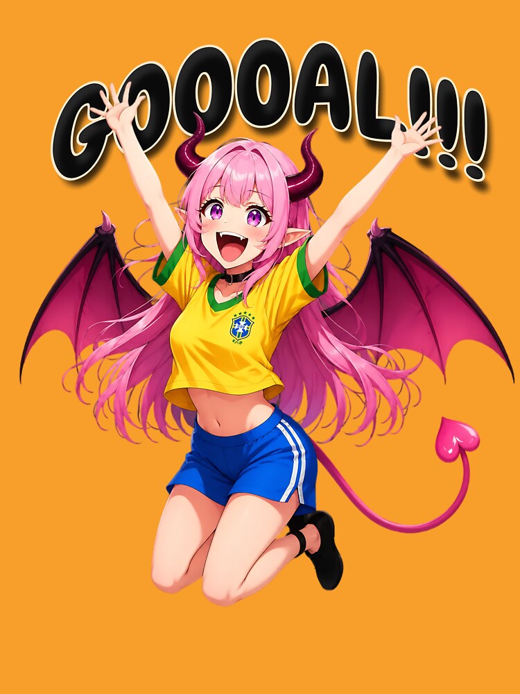 Noxie Goal Celebration – Cute Demon Anime Brazil Soccer Fan GOAL Kawaii Football Girl by NoxieCozyStudio