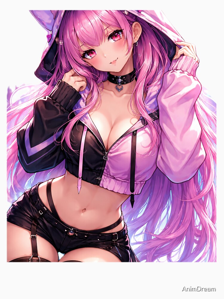 Cyberpunk Anime Girl Aesthetic – Pink Hair Waifu Streetwear Style by AnimDream
