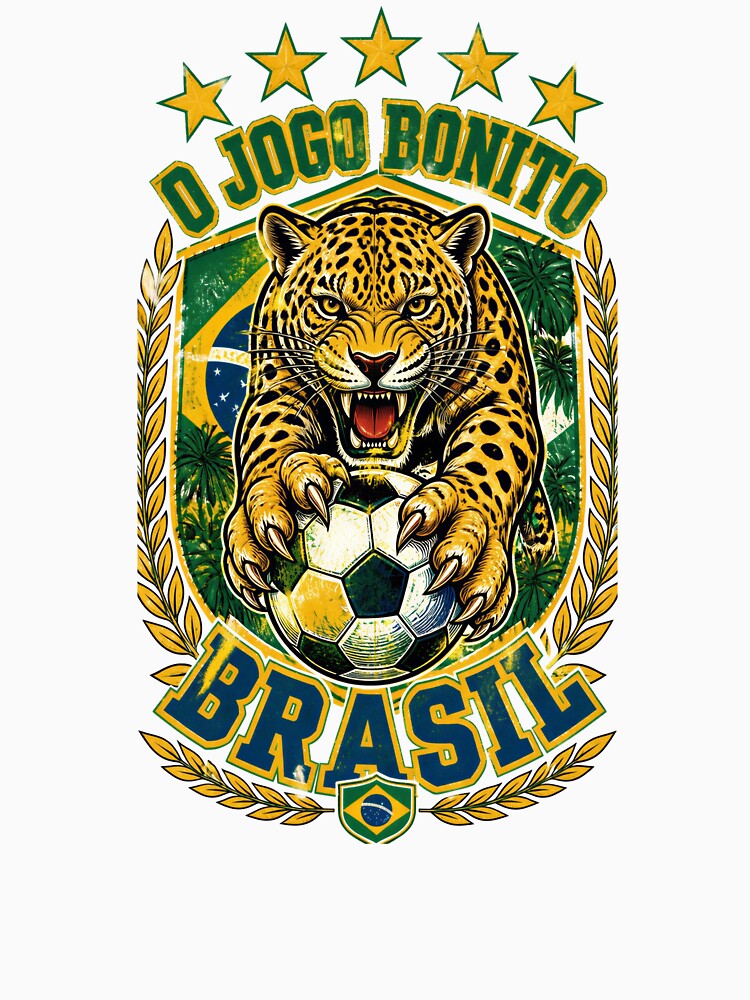 Brazil Soccer Jaguar - O Jogo Bonito Vintage  5 Stars Football Fan T-Shirt by 18-30