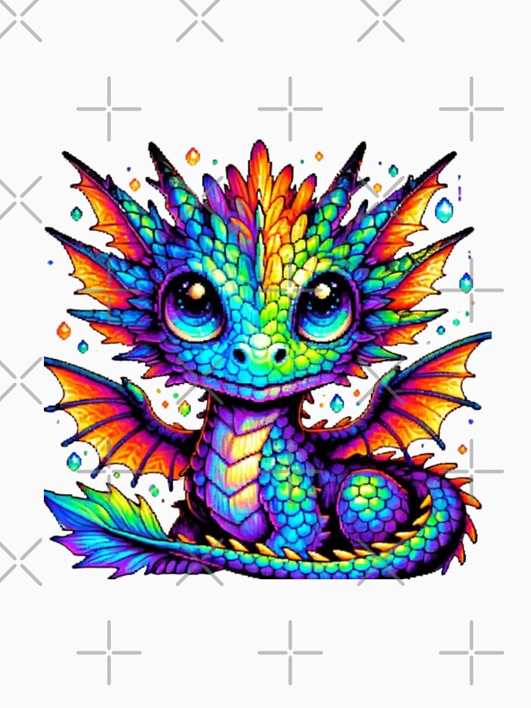 Vibrant Rainbow Baby Dragon Fantasy Art by GemBob Creations
