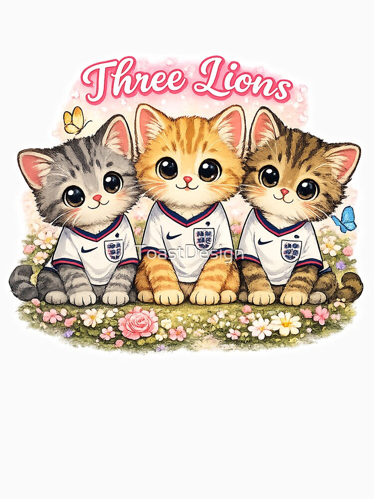 Three Lions T-Shirt, Funny England Football cute Cat Tee, World Cup 2026 by ToastDesign