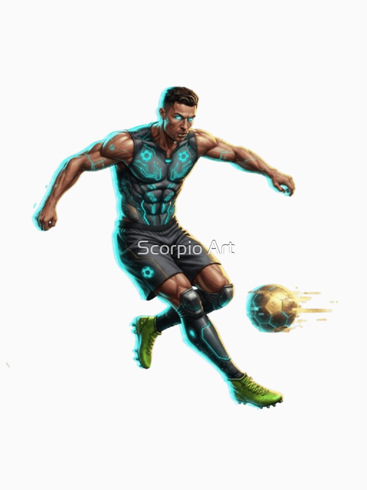 Cyberpunk Cristiano Ronaldo: Futuristic CR7 Kicking Glowing Soccer Ball Fan Art by Scorpio Art