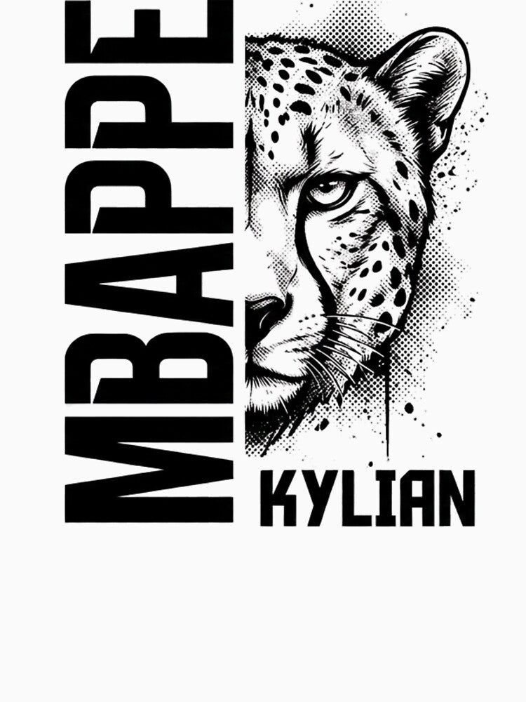 Kylian Mbappe Cheetah Mascot Black and White Soccer Graphic by Holy-Verse
