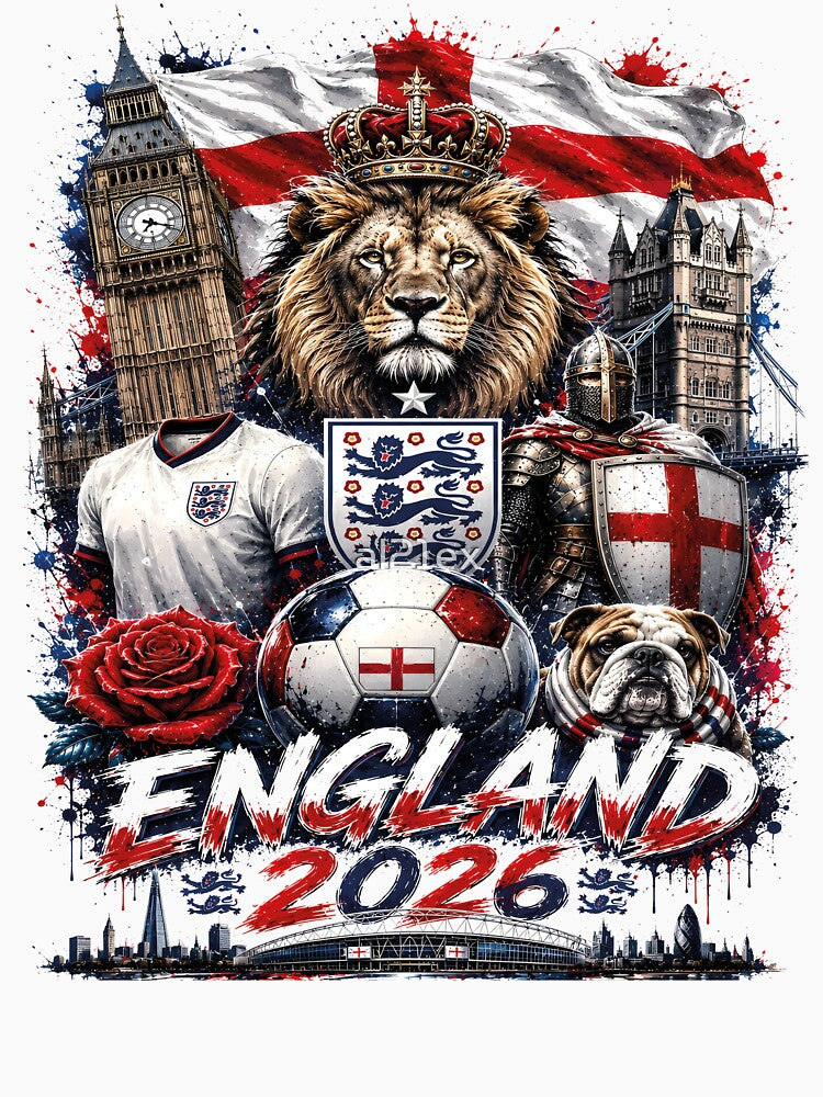 England 2026 Soccer T-Shirt|  Lion Football Fan Graphic Tee | England Flag Sports Streetwear Design by al21ex