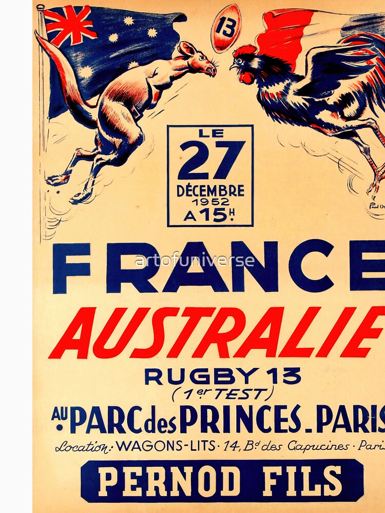 Vintage Rugby Poster | France vs Australia 1952 | Rugby League Test Match | Parc des Princes Paris | Sports Art Print by artofuniverse