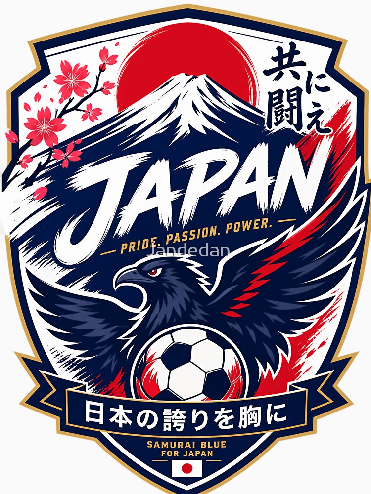 Japan Football Fans Emblem — Red & White Vector Badge Design by Jandedan