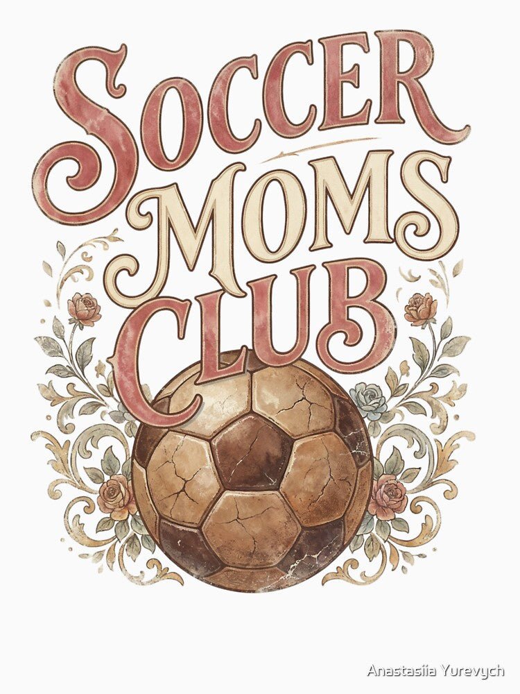 Soccer Moms Club Vintage Floral Design | Trendy Neutral Sports Mom Shirt by Anastasiia Yurevych