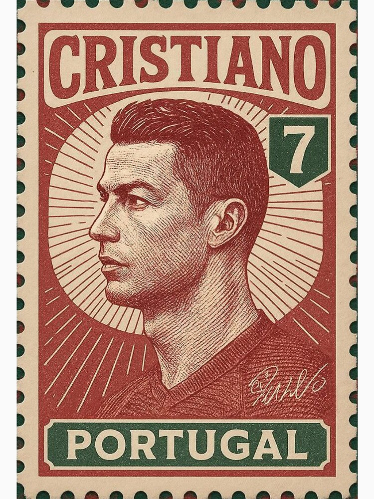 Vintage Portuguese Football Legend No.7 Poster, sticker – Retro Soccer Icon Art for Fans of Manchester, Madrid & Juventus by PharaonicArtist