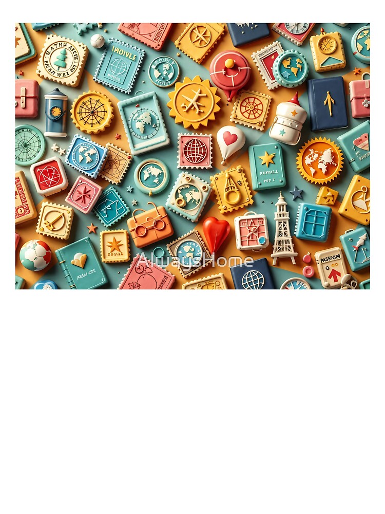 3D Pattern of Colorful World Travel Stamps and Passport Icons, Ideal for Global Exploration and Vacation-Themed Designs by AlwaysHome