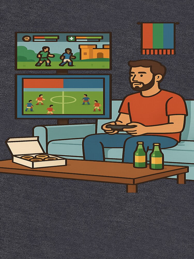 Portuguese Gamer Couch Night — Football & Co-Op Duo Art by POD DYNASTY | Original Print On Demand T-Shirt Graphics