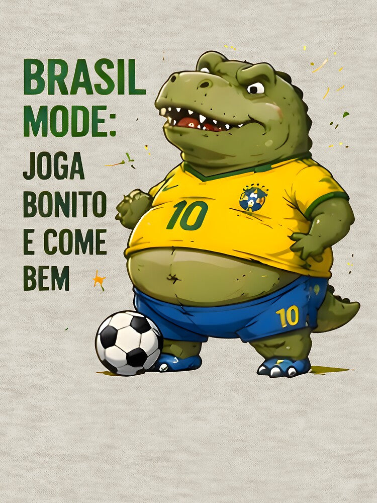 Funny Dinosaur Brazil Soccer Fan Joga Bonito Humor Gift by PreeCha Art & Co.