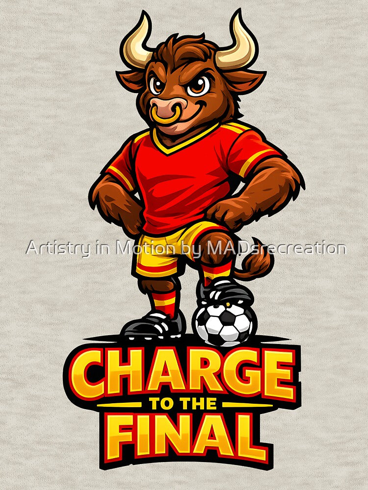 Spain Bull Soccer Mascot – Charge to the Final Football Fan T-Shirt & Sticker by  Artistry in Motion by MADsrecreation