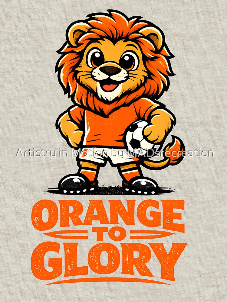 Cute Netherlands Lion Football Mascot – Orange to Glory Soccer Supporter Cartoon, Dutch Fan Sticker & T-Shirt Design by  Artistry in Motion by MADsrecreation