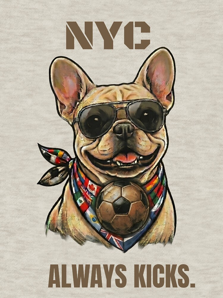 NYC Never Sleeps - French Bulldog Soccer Football T-Shirt by laughingshirts