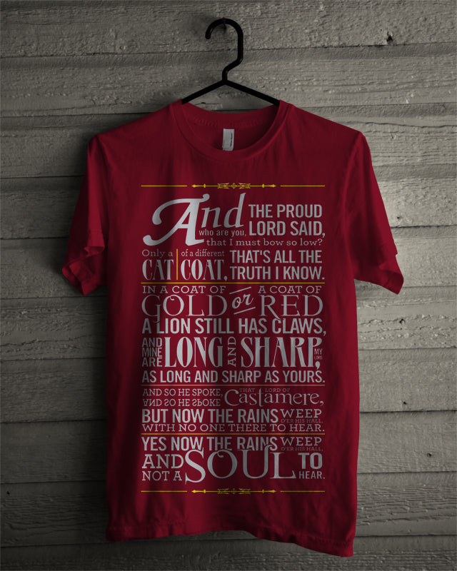 Rains Of Castamere Maroon T-Shirt Hoodie, Sweatshirt | PureTeeCo.com