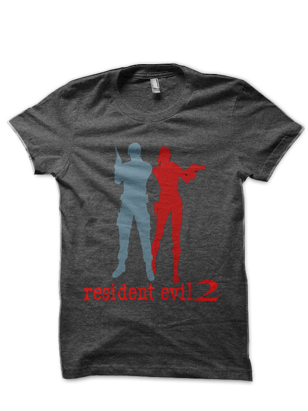 Resident Evil 2 â€“ Leon and Claire Charcoal Grey T-Shirt Hoodie, Sweatshirt | PureTeeCo.com