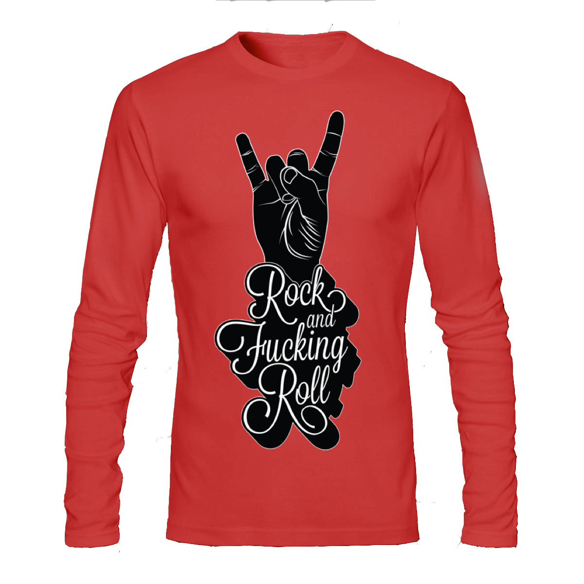Rock And Fucking Roll Red Full Sleeve Tee Hoodie, Sweatshirt | PureTeeCo.com