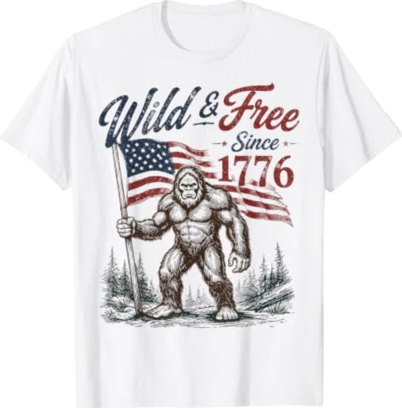Patriotic Bigfoot Wild and Free Since 1776 4th of July T-Shirt