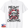 Merry Christmas Cat Gifts for Cat Mom Womens Meowy Christmas T-Shirt L7