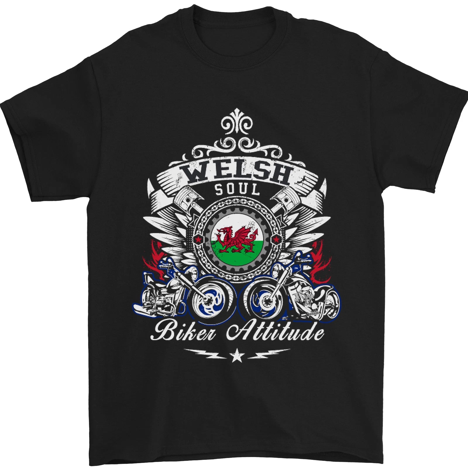 Welsh Soul Biker Attitude Bike Motorcycle Mens T-Shirt 100% Cotton