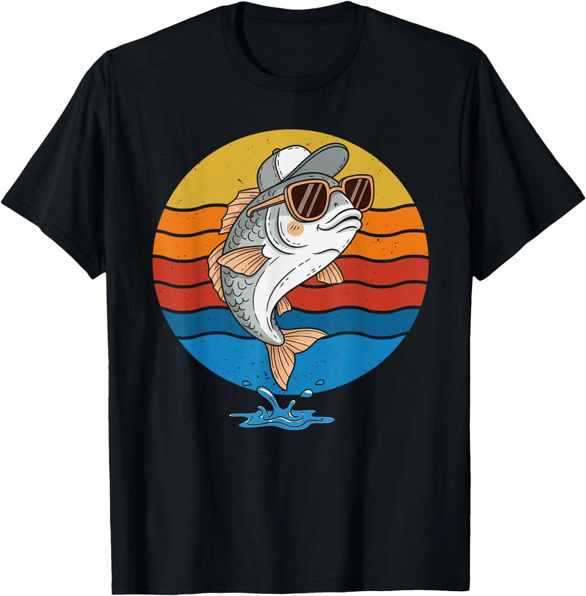 Retro Sunset Fish with Sunglasses T-Shirt
