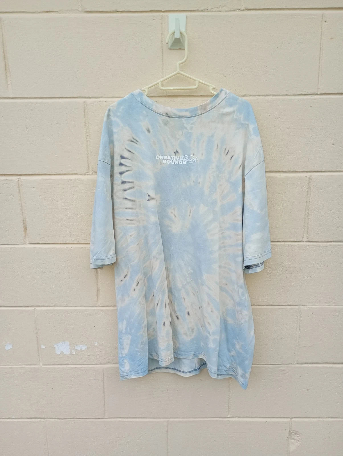 Reworked upcycled vintage Blue tiedye oversized creative sounds t-shirt 2XL