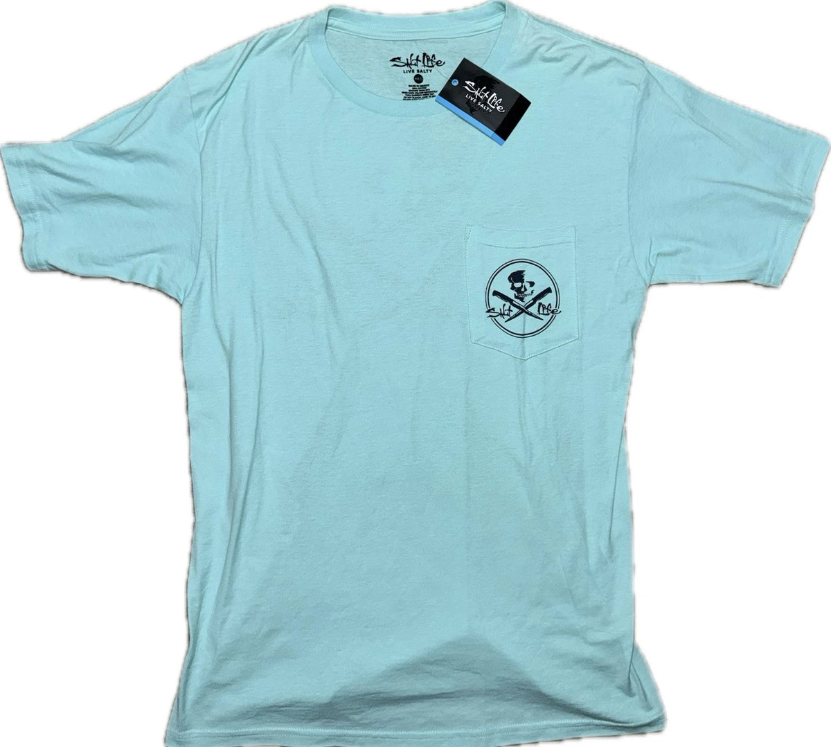 Salt Life Men’s Skull & Fillet Sea Green Pocket Graphic Cotton Shirt Sz M NWT