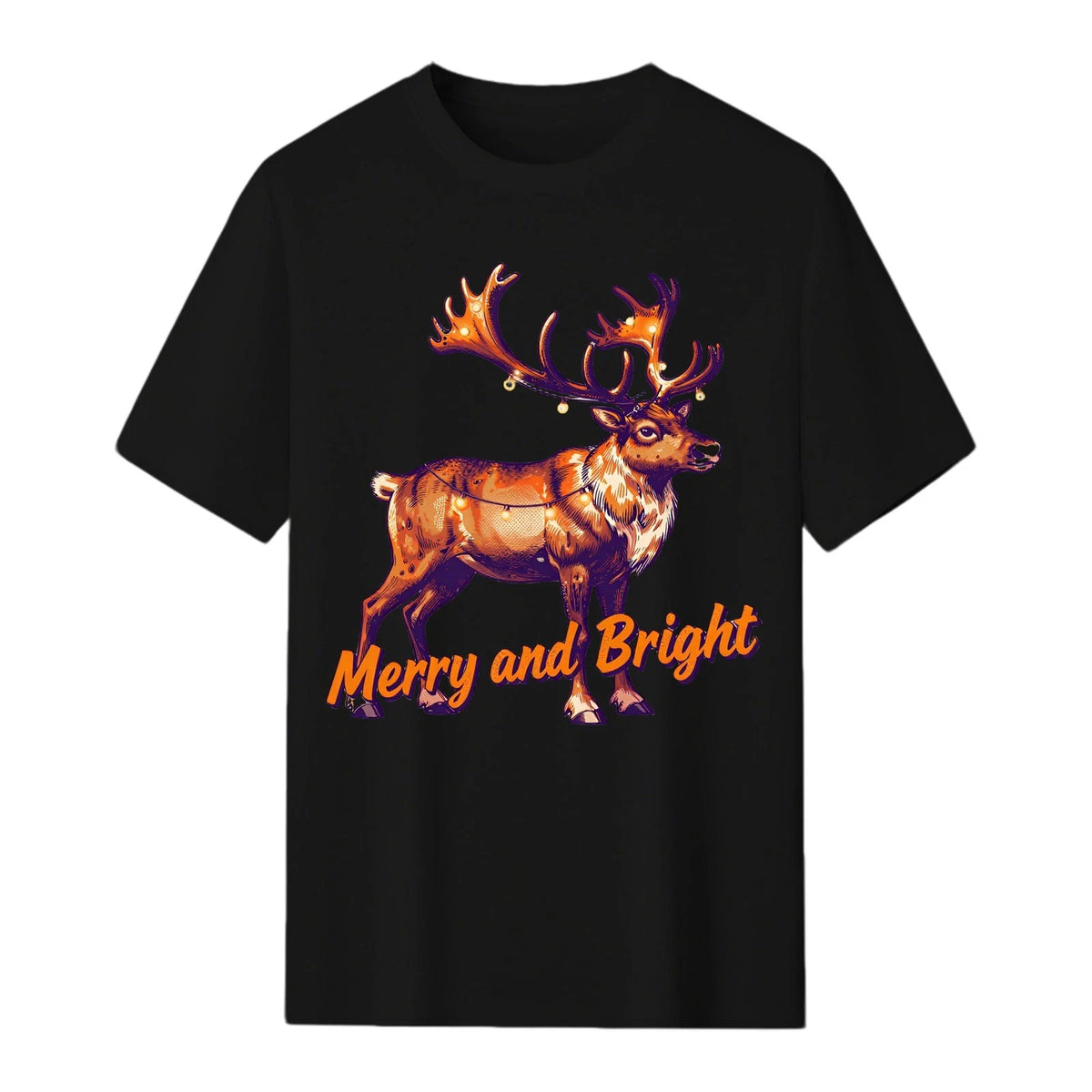Reindeer String Lights - Merry and Bright Christmas Unisex Graphic Tee S-3XL