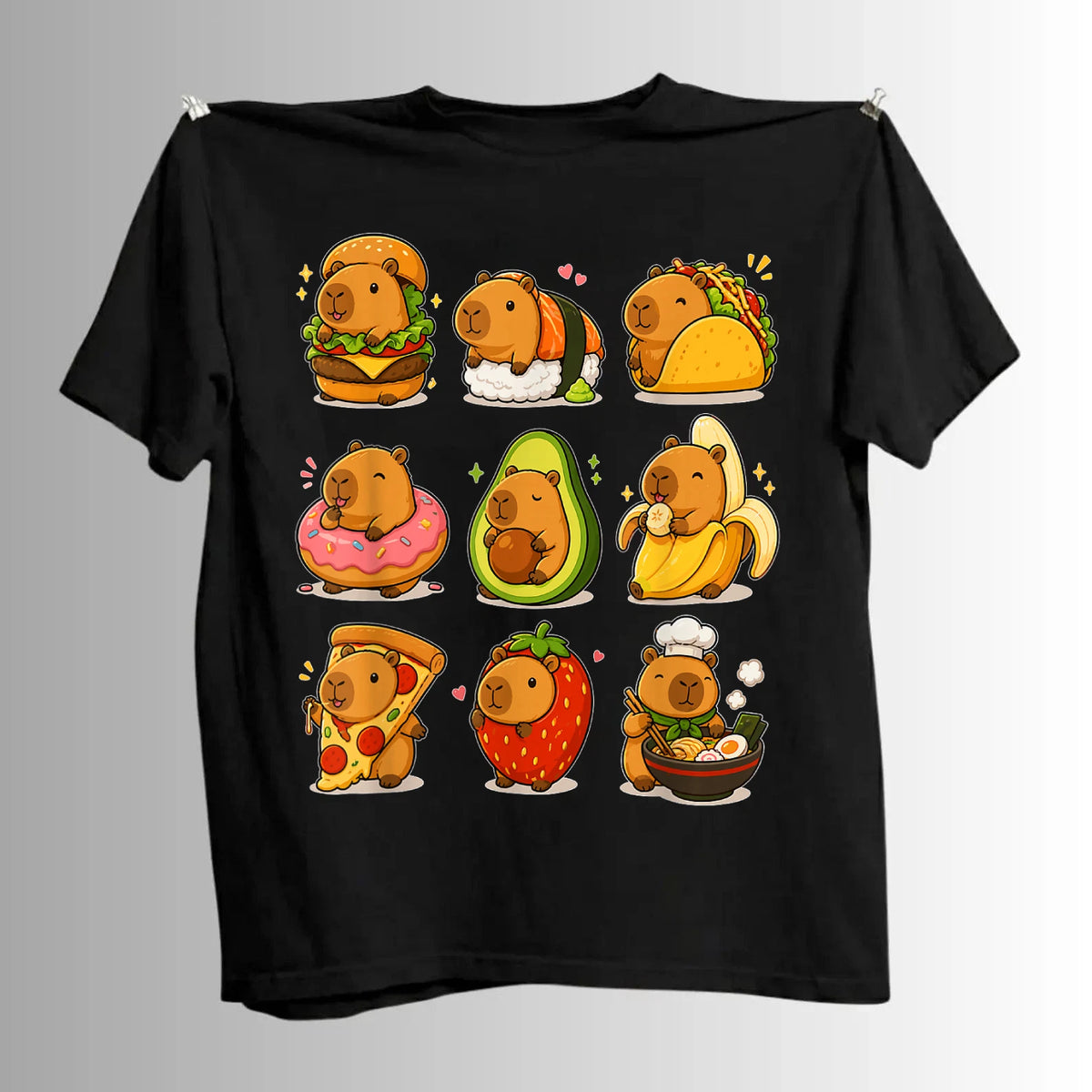 Capybara Food Kawaii Cute Animal Foodie Funny Cartoon T-Shirt