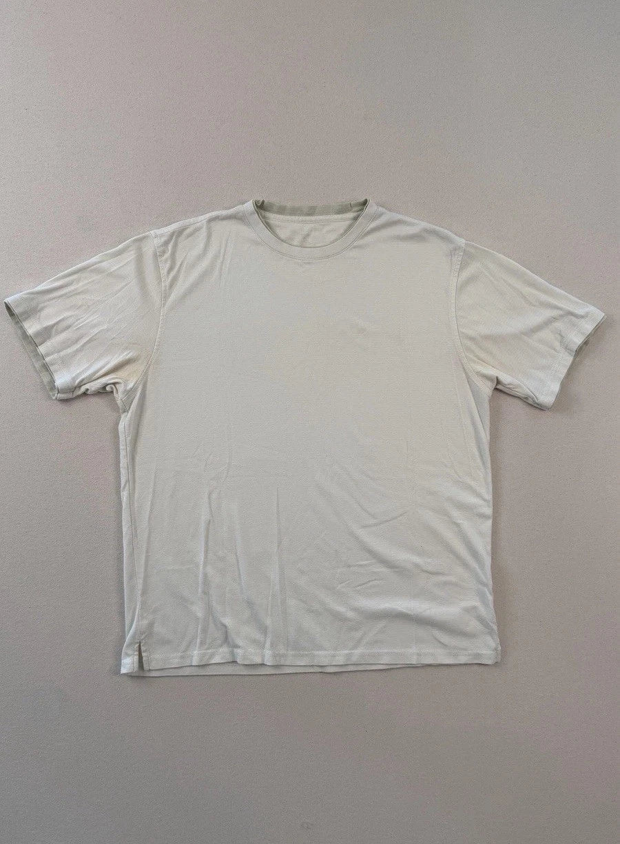 Mens Cream White Cotton T Shirt Size S Minimalist Basic Streetwear Y2K Crewneck