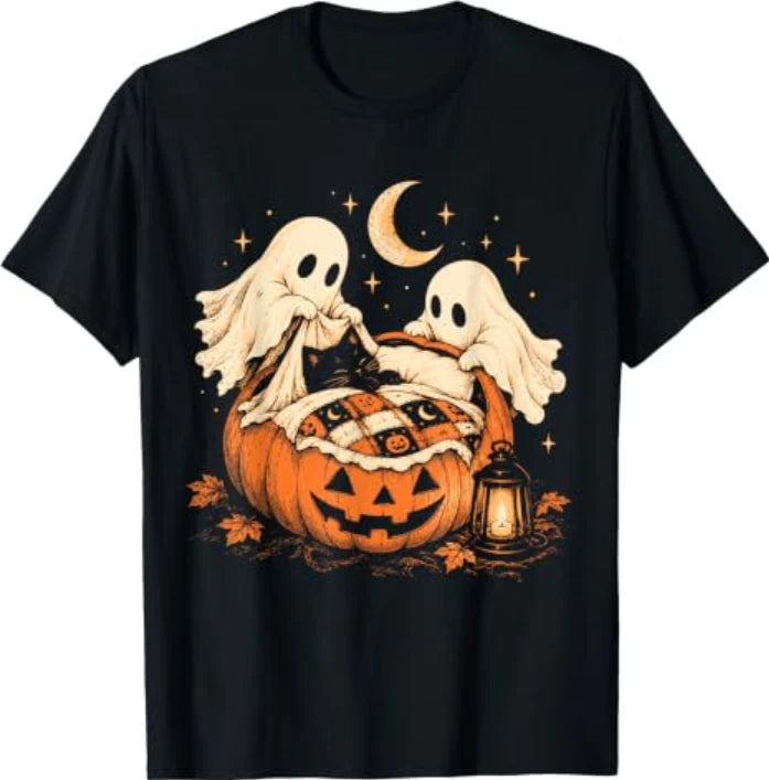 Cute Cat Ghost Halloween Spooky Vintage Funny T-Shirt