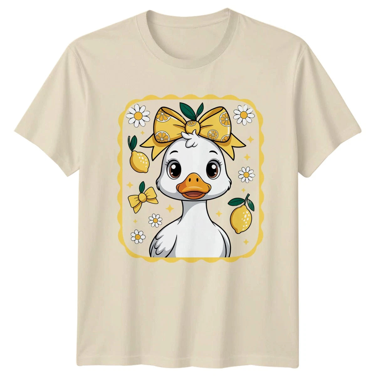 Cute Duck Wearing Lemon Bow Womens T-Shirt Lemon Theme Birthday