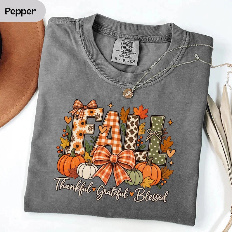 Thankful T-Shirt Thanksgiving Grateful Blessed Shirt Fall Gift Pumpkin Tee