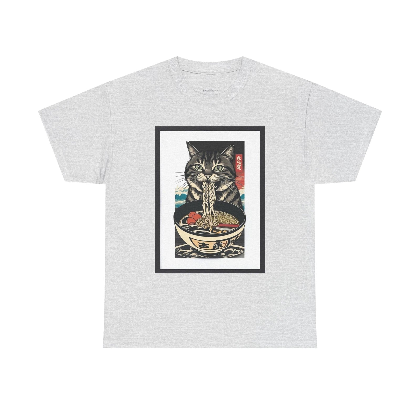 Vintage Cat Eating Ramen Graphic Tee, Funny Unisex T-Shirt for Cat Lovers, Cool