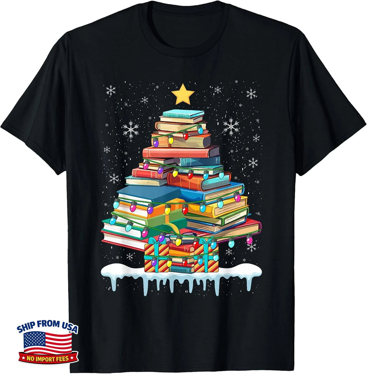 Book Lover Christmas Library Tree for Librarian T-Shirt