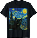 Starry Night Black Cat Cat Selfie Cat Mom Cat Lover Short Sleeve All Size Shirt
