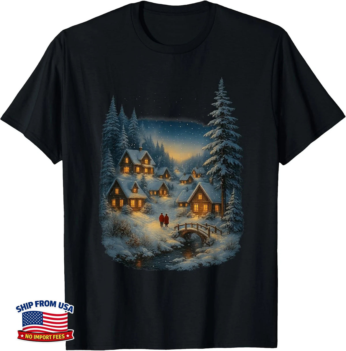 Winter Village Cabin Retro Christmas T-Shirt O5