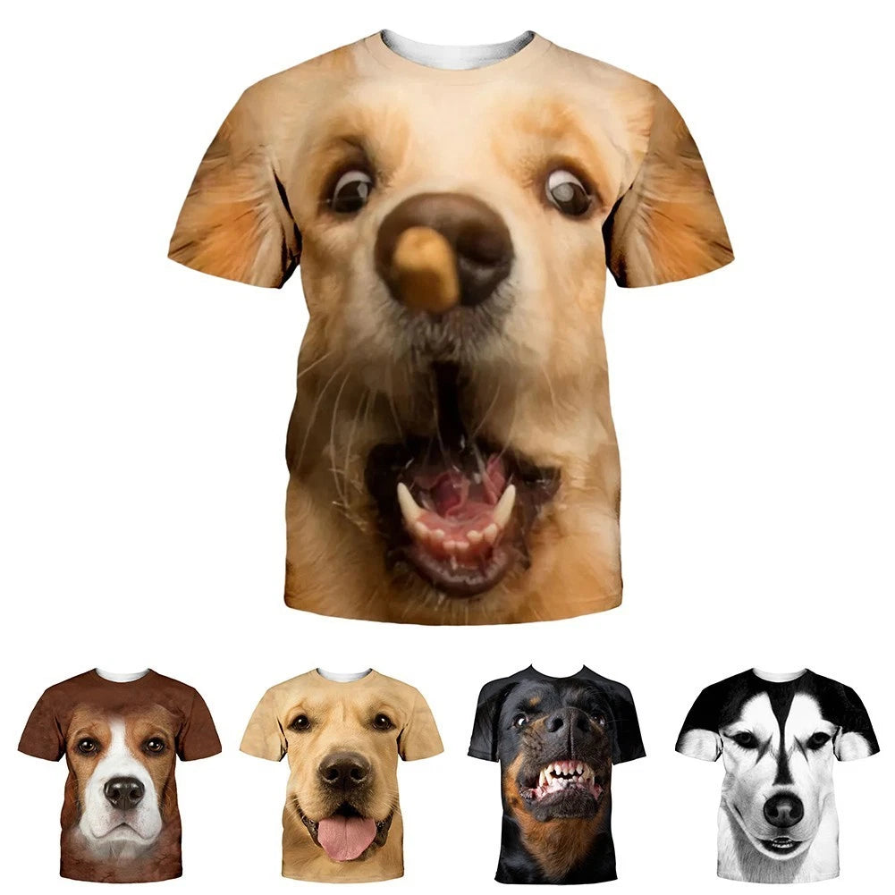 Men Casual Loose Fit Dog Print T Shirt Short Sleeves O Neck Street Wear Style
