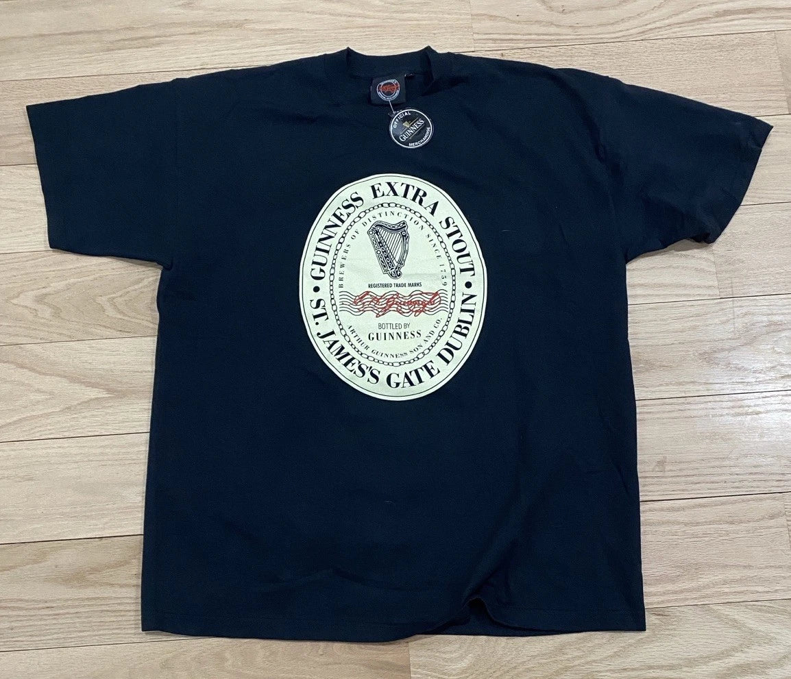 NWT VTG Guinness Extra Stout Beer Merchandise Black Official T-Shirt XXL-Ireland