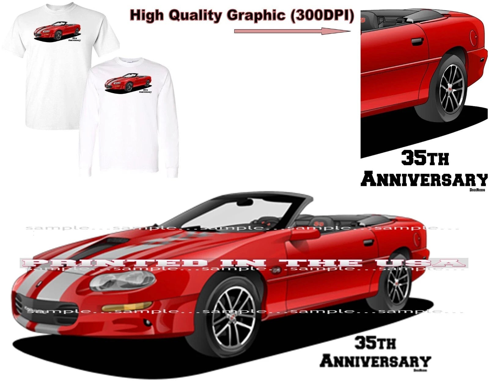 Chevrolet Chevy Camaro 35th Anniversary Convertible DigiRods Car T Shirt