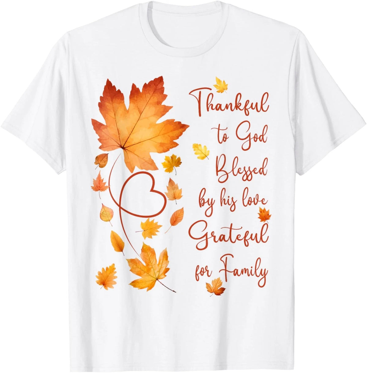 Thankful Grateful Blessed Christian Thanksgiving Fall Leaves T-Shirt
