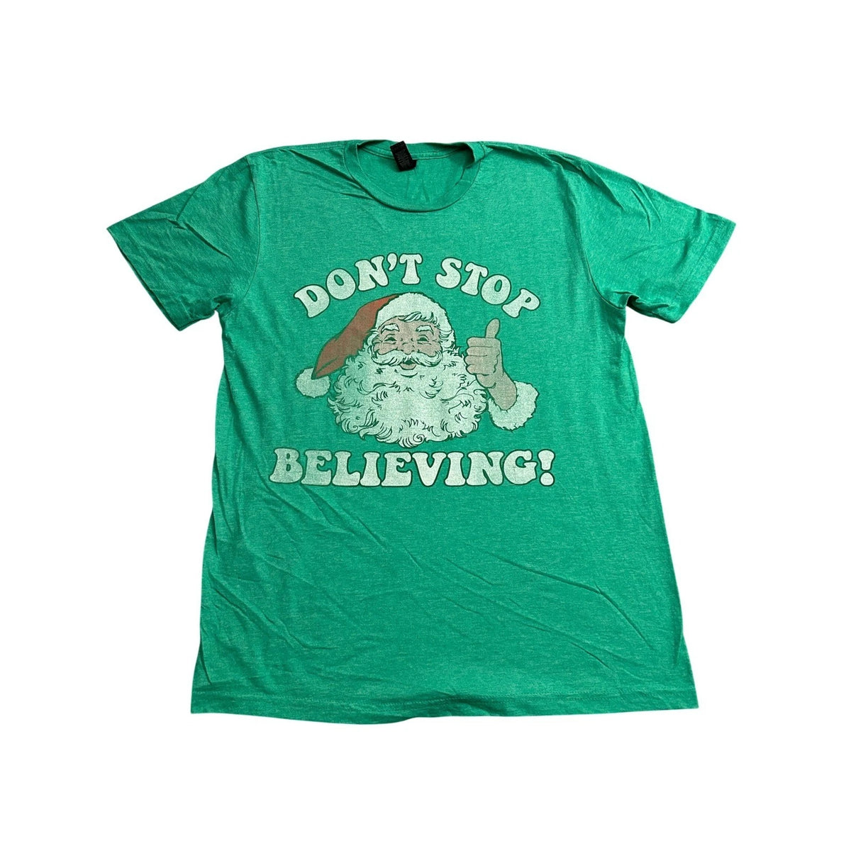 Vintage T-Shirt Mens Medium Green Excellent Santa Don't Stop Believing Graphic