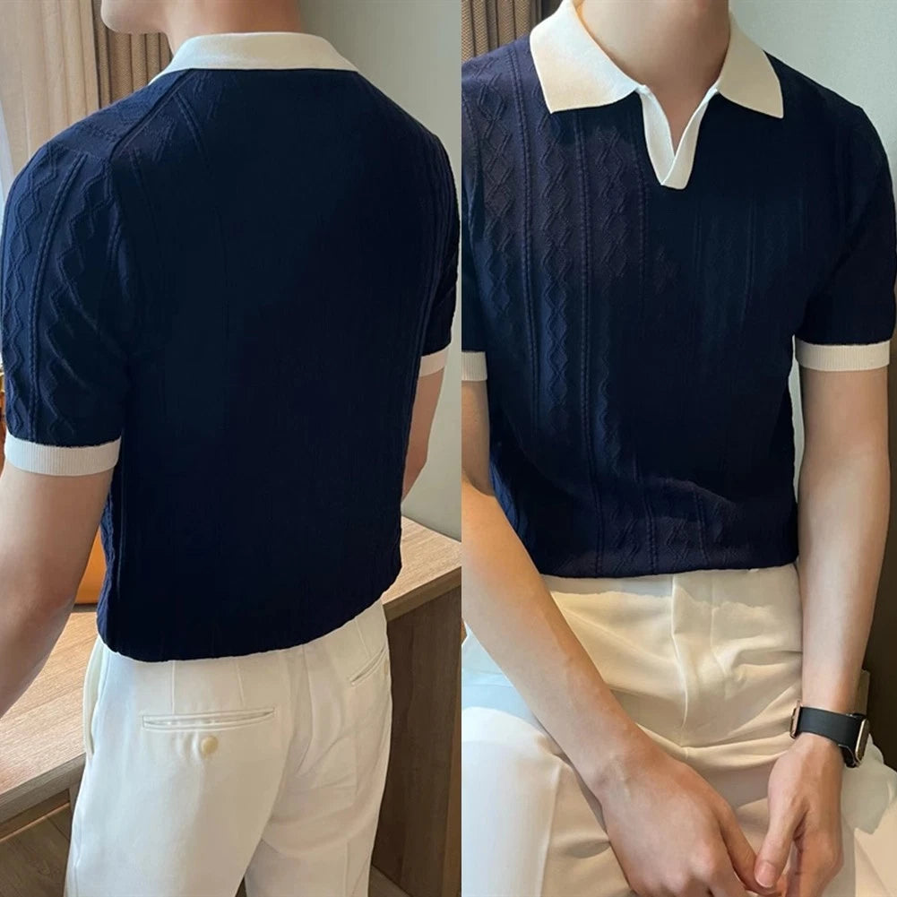 Men's Fashion Summer Short Sleeve T Shirt with Color Patchwork Streetwear Style