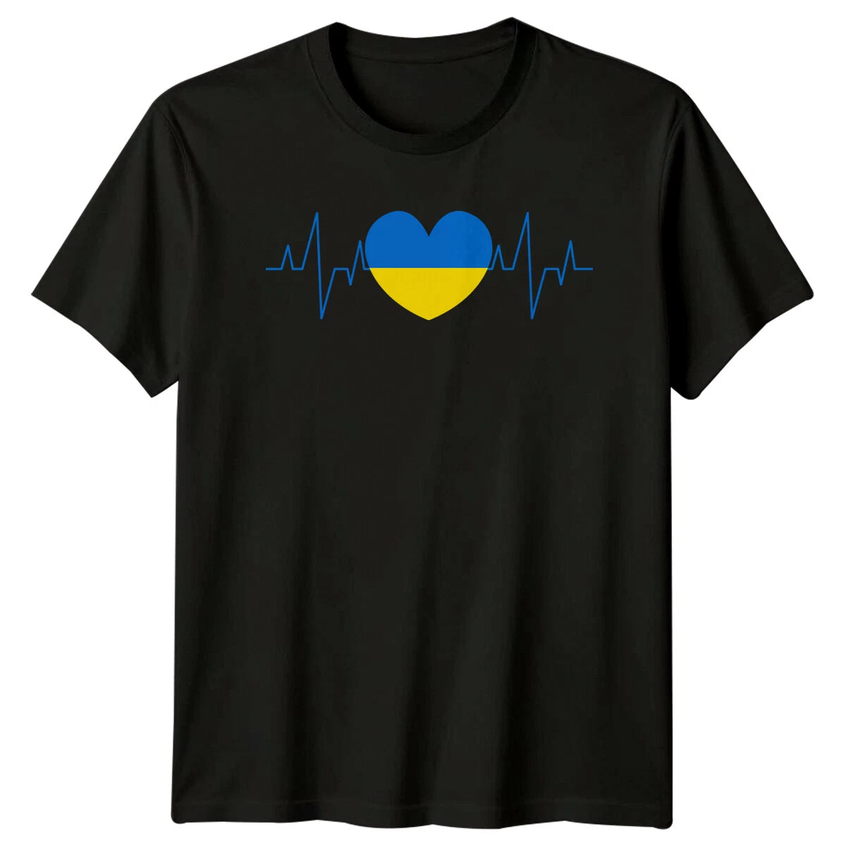 Ukraine Heartbeat Flag Patriotism Mens T-Shirt Ladies Graphic Tee Unisex