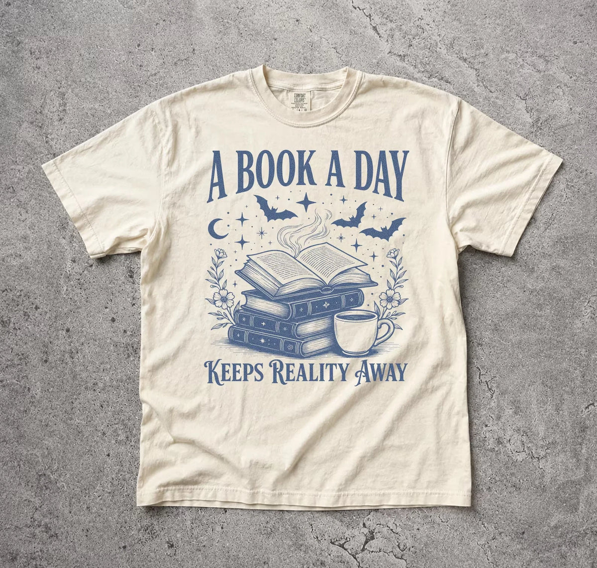 A Book A Day Fantasy Dragon Castle Graphic T-Shirt Dark Academia Reader Tee Image 1 of 3